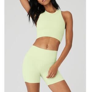 Alo Seamless Delight High Neck Bra Tank Top Small+ High Waist 5" Biker Shorts XS